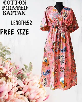 Indian Cotton Peach Mukut Printed Kaftan Women's Clothing Party Wear Kaftan AU • $36.29