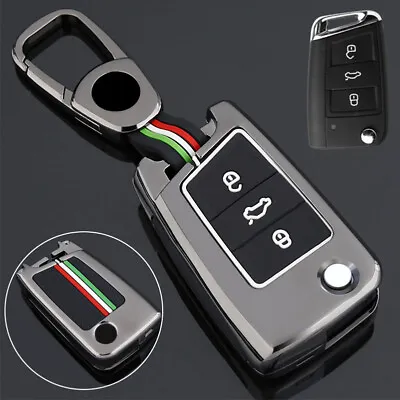 Zinc Alloy Car Remote Flip Key Fob Case Cover Holder Chain For VW Golf 7 Tiguan • $36.51
