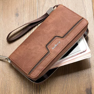 Men's Leather Wallet Zipper ID Card Holder Checkbook Long Clutch Billfold Purse • $12.31