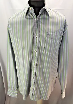 Faconnable Green Striped Cotton Shirt Size L (y481) • £15