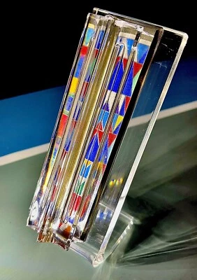 $775 • Buy Great Yaacov Agam Daum Crystal Mezuzah On  Lucite Presentation Stand With Scroll