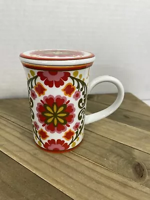 Vera Bradley Folkloric Coffee Tea Mug With Lid Floral Reds Pinks Romantic • $19.95