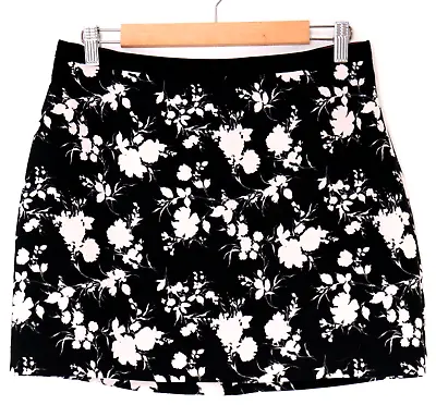 Oasis Womens Mini Skirt Size 10 Wiggle Black White A Line Floral Short Crepe • £13.64
