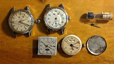 Vintage TRIPLE Date CALENDAR WATCH Lot 4 PARTS OR Repair Venus 203 MOON PHASE  • $349.99