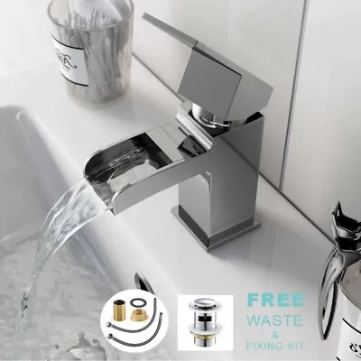 £23.97 • Buy NEW Modern Waterfall Bathroom Tap Basin Sink Mono Mixer Chrome Cloakroom + Waste