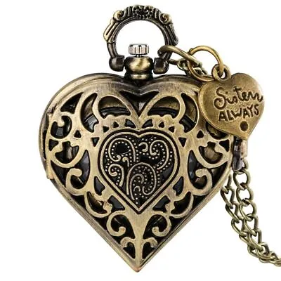 Steampunk Heart Shape Design Unisex Quartz Pocket Watch Necklace Pendant  Chain • $4.59