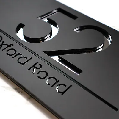 Door Signs House Number Laser Black Silver Mirror House Numbers Plaques Sign • £16.99