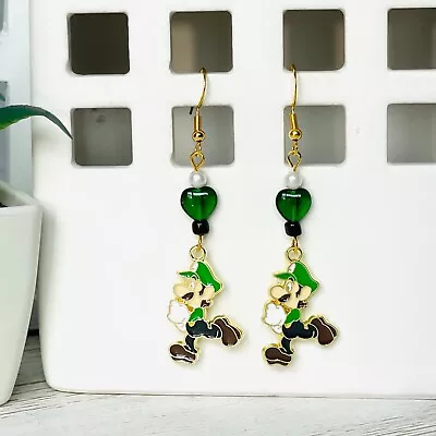 SUPER MARIO BROS Luigi Handmade Beaded Dangle Earrings 925 Hypoallergenic • $5.95