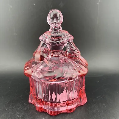 Vintage Mosser Pink Colonial Lady Glass Trinket Powder Box • $25