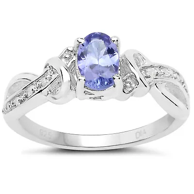 £45.99 • Buy Sterling Silver Oval Tanzanite & Diamond Engagement Ring With Cross Over Diamond