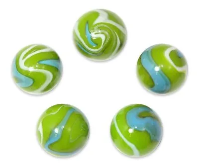 Pk Of 5 - 25mm Mermaid Glass Mega Marble Shooters Vacor Lime Green W Turquoise • $12.95