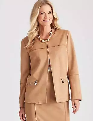 NONI B - Womens Long Jacket - Brown Winter Coat - Zip Pocket - Suedette - Casual • $37.80
