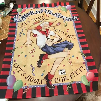 Mary Engelbreit CONGRATULATIONS LET'S SING LET'S EAT Banner Flag 28x40 EUC! • $11.50