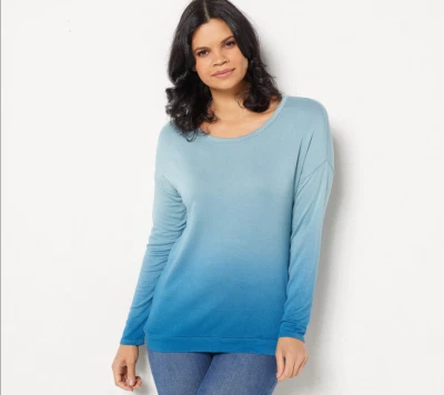 $16.99 • Buy Laurie Felt Dip Dye Long-Sleeve Top-Blue Dip Dye-Large A459879 NEW
