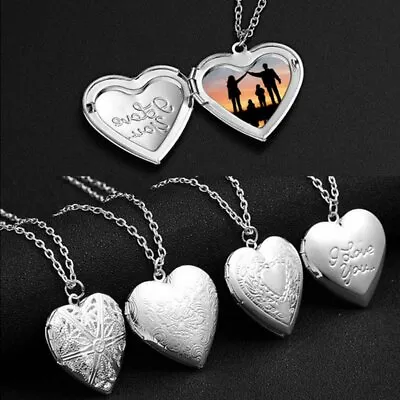 925 Silver Heart Locket Carved Photo Pendant Necklace Memory Floating Women • $3.12