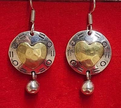 Mexican Sterling Silver Heart Earrings W/ Gold Heart - Hand Made • $69.99