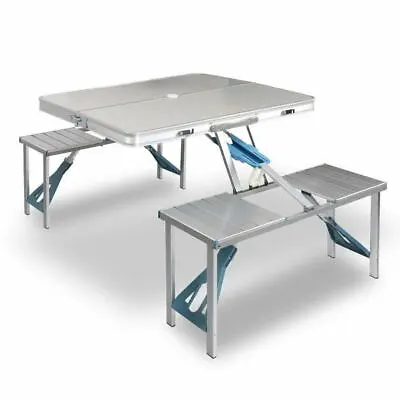 $85 • Buy Aluminium Folding Camping Table With 2X Bench Chairs Picnic Set