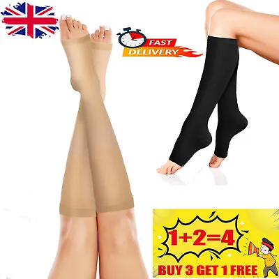 Unisex Medical Compression Socks Varicose Knee Vein Open Toe Support Stockings • £3.39