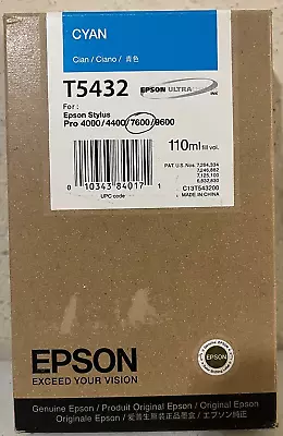 Epson T5432 Cyan Ink Cartridge For Stylus Pro 4000 7600 9600 Exp: 06/2010 • $14.95