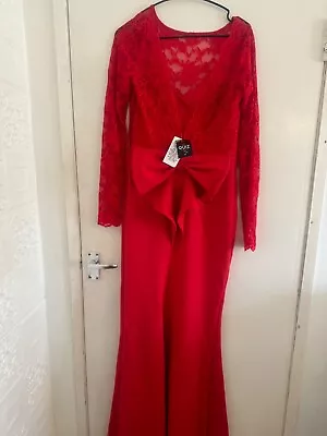 New Quiz Red Crep Lace Dress Size 12  • £95