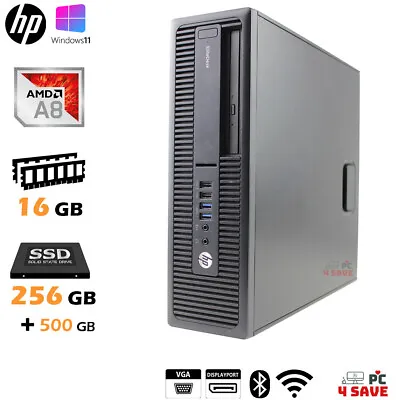 HP A8-9600/ 16GB RAM/ 256GB SSD + 500GB/ 705 G3 WiFi Desktop Computer Windows 11 • $99.95