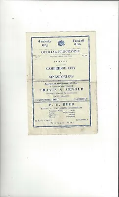 Cambridge City V Kingstonians Friendly Football Programme 1952/53 • £6.50