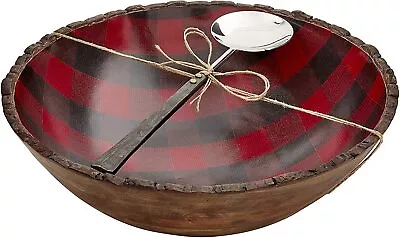 Mud Pie H1 Christmas Lodge Check Bark Mango Wood Bowl 2pc Set 46000232 DEFECT • $37.79