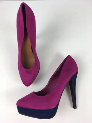 £6.24 • Buy Womens Kc Uk 7 Eu 40 Magenta & Navy Blue Suedette High Platform Party Shoes 