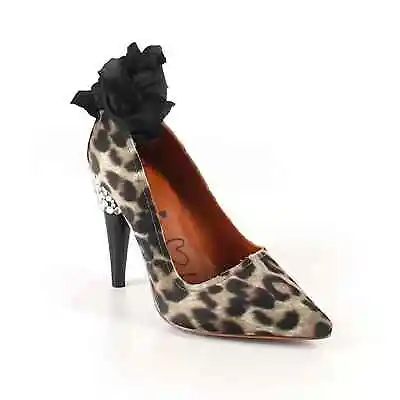 2010 LANVIN X H&M Leopard Print Ribbon Rhinestone Heeled Pumps - EUR 40  / US 9 • $60