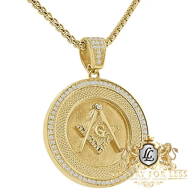 Genuine Sterling Silver 14K Gold Over Freemason Masonic G Compass Pendent Charm • $129.99