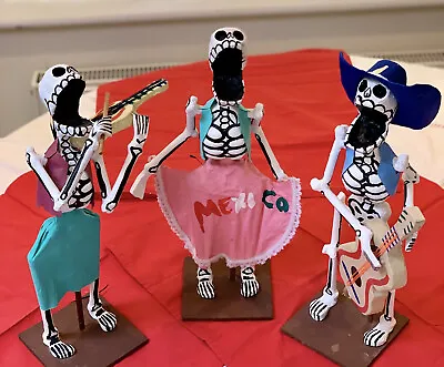 £50 • Buy Mexican Folk Art Day Of The Dead Paper Mache Skeleton Musicians.