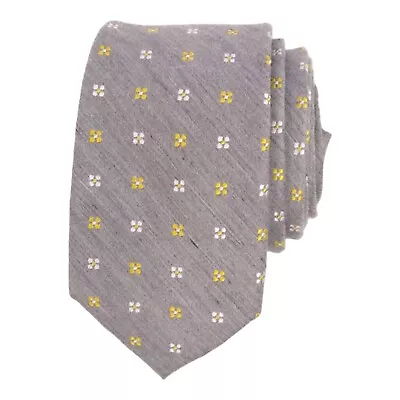 1901 Nordstrom Mens Slim Tie Gray Linen Yellow White Narrow Dress Suit Necktie • $12.78