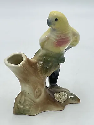 Vintage Royal Copley Bud Vase Figural Parakeet Bird Branch Mid Century Sticker • $25.77