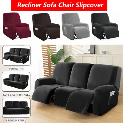 1/2/3 Seater Stretch Recliner Sofa Slipcover Elastic Velvet Armchair Couch Cover • $30.99