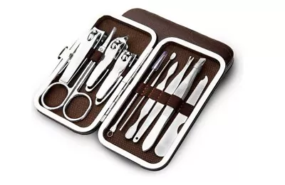 Manicure Pedicure Set Stainless Steel Tools With Brown Leather Case NEW 2023 US • $17.27