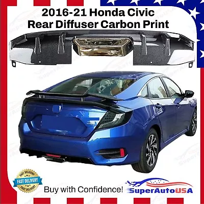 Fits For 16-21 Honda Civic Sedan Carbon Fiber Print Rear Diffuser W/ LED Exhaust • $149.99