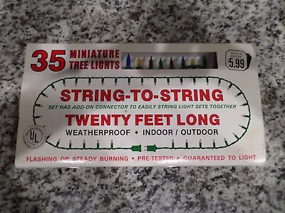 Vtg 35 Miniature Tree Lights Christmas 20ft Long Weatherproof Inside/Out Colors • $12.99