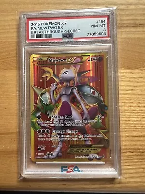 Pokemon Mewtwo EX XY Breakthrough Secret Rare PSA 8 Card 164/162 • $21.19