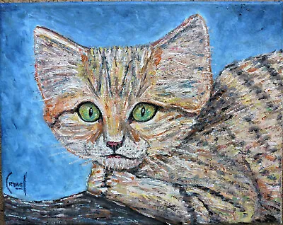 SAND CAT New Arabian Desert Animal Original 8x10 Canvas Painting Signed Crowell • $95