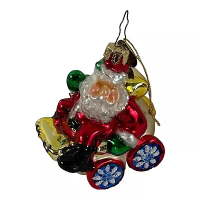 Vintage Mark Klaus 2003 Glass Christmas Ornament SANTA IN PARADE SLEIGH  • $8.50