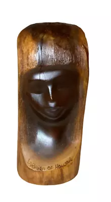 Vtg Brian Of Hawaii Carved Multi Color Milo Wood Woman’s Face Sculpture - READ • $49