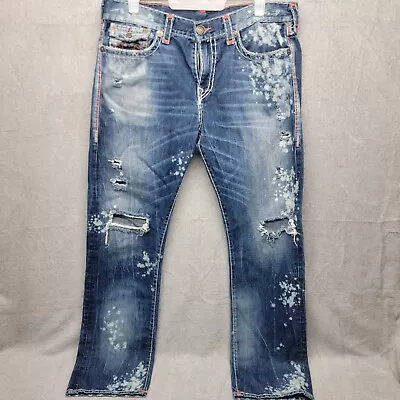 Mens True Religion Ricky Relaxed Straight 38x33 (40×33) Bleached/Distressed  • $74