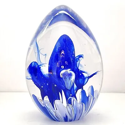 Mt. St. Helen's Ash Glass Cobalt Blue & White Egg Shaped Paperweight MSH 3” • $18