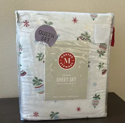 Martha Stewat Queen Sheet Set Christmas Ornaments New Cotton Flannel • $92.02