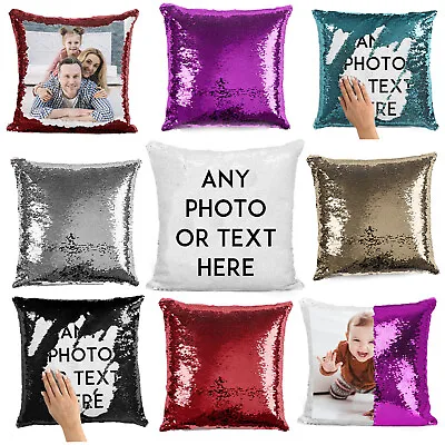 Personalised Sequin Cushion Magic Mermaid Any Photo Reveal Pillow Case • £16.50