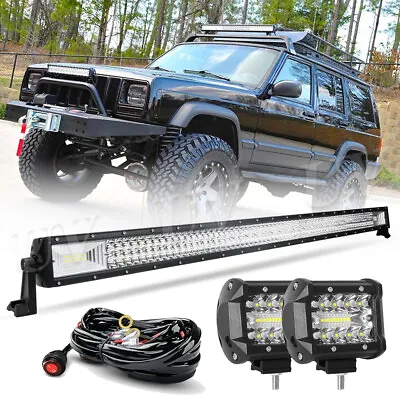 For Jeep Cherokee XJ Front Upper Roof 52  3-Row LED Light Bar Combo+4  Pods Kit • $85.49