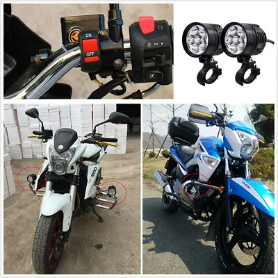 2 Pcs 120W CNC Motorcycle White LED Headlight Spot Light Waterproof With Switch • £49.76