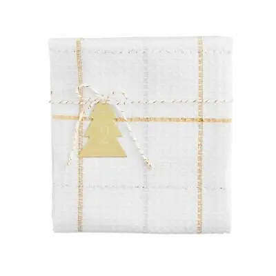 Mud Pie Home Gold And Silver Waffle Weave Christmas Kitchen Dish Towels Set Of 2 • $14.99