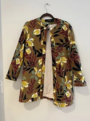 Zara Basic Mustard Tropical Printed Floral Blazer Coat Jacket Medium • $40