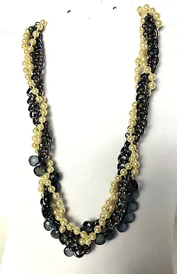 J Crew Twisted Pearl Multi Strand Black Chain Necklace Acrylic Faceted Drops • $14.49
